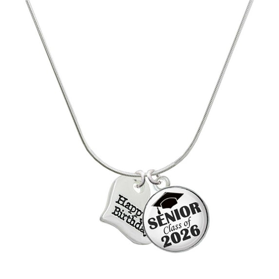 Delight Jewelry Silver-tone Large Happy Birthday Heart - Silvertone Senior Class of 2026 Dome Necklace, 18"