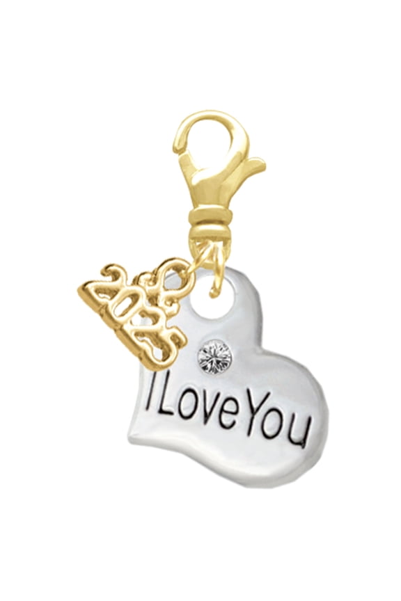 Silver-tone Large I Love You Heart - Gold-tone Clip on Charm with Mini Year 2025