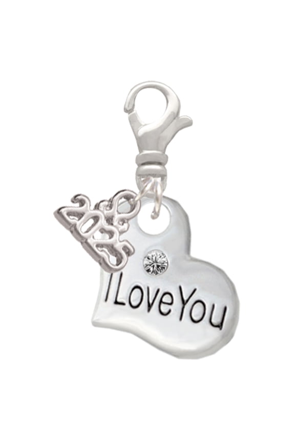 Silver-tone Large I Love You Heart - Silver-tone Clip on Charm with Mini Year 2025