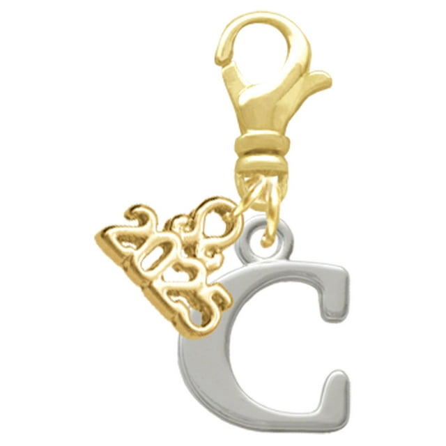 Delight Jewelry Silver-tone Large Initial - C - Gold-tone Clip on Charm with Mini Year 2025