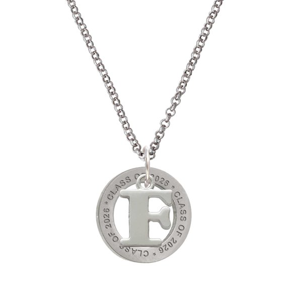 Delight Jewelry Silver-tone Large Initial - F - Class of 2026 Affirmation Ring Necklace, 23"