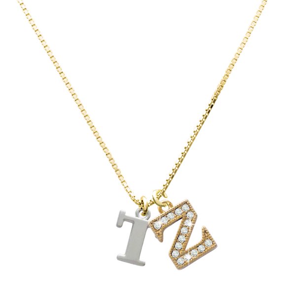 Delight Jewelry Silver-tone Large Initial - T - Large Goldtone Crystal Initial - Z - Charm Necklace, 17.5"+2"