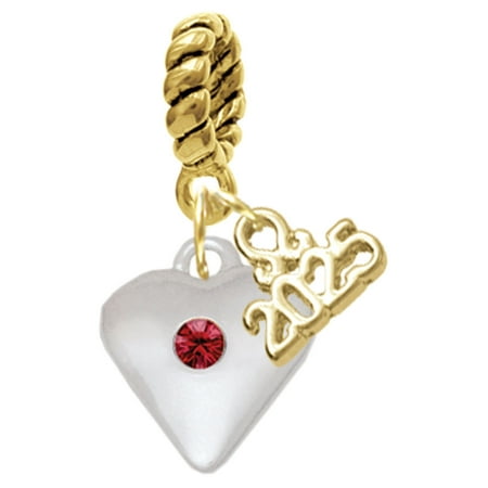 Delight Jewelry Silver-tone Large January - Maroon Crystal Heart - Gold-tone Rope Charm Bead Dangle with Mini 2025