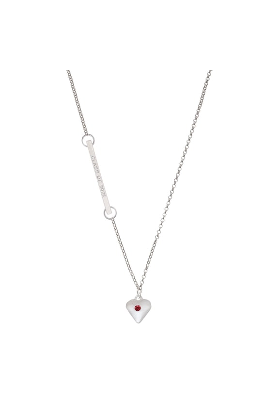 Silver-tone Large January - Maroon Crystal Heart - Silvertone Class of 2026 Delicate Bar Necklace, 18.75"