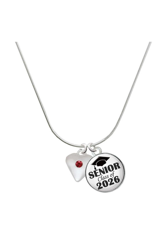 Silver-tone Large January - Maroon Crystal Heart - Silvertone Senior Class of 2026 Dome Necklace, 18"