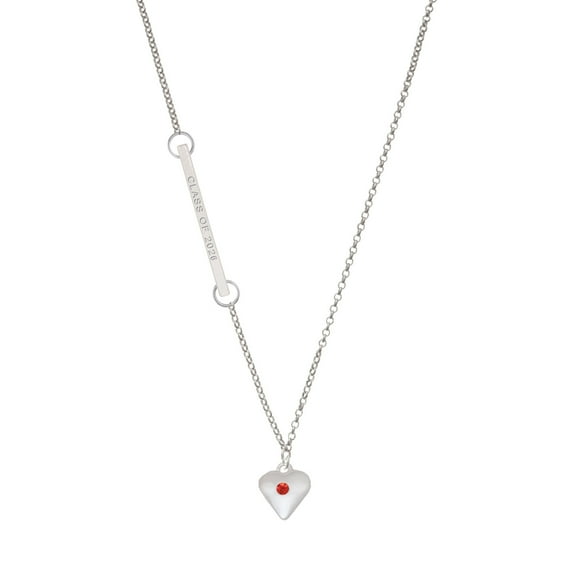 Delight Jewelry Silver-tone Large July - Red Crystal Heart - Silvertone Class of 2026 Delicate Bar Necklace, 18.75"