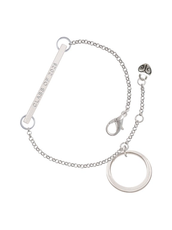 Silver-tone Large Karma Circle - Silvertone Class of 2026 Delicate Bar Bracelet, 8.5"