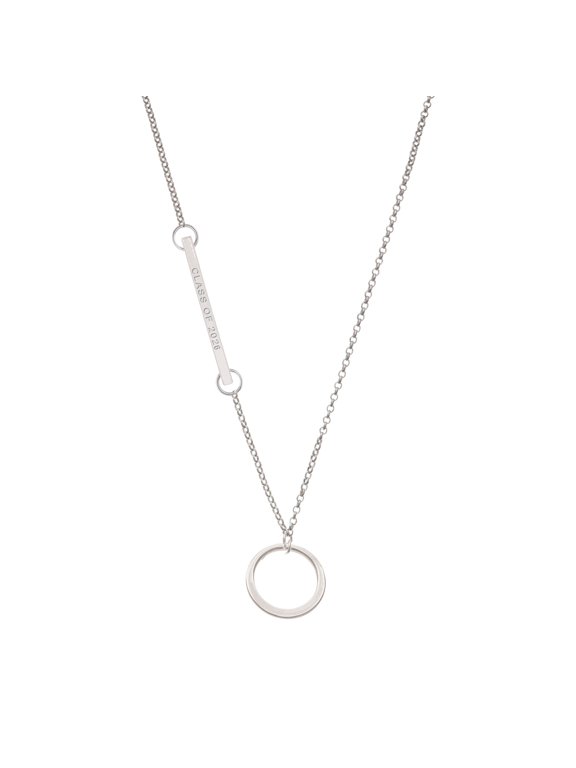 Silver-tone Large Karma Circle - Silvertone Class of 2026 Delicate Bar Necklace, 18.75"