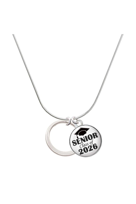 Silver-tone Large Karma Circle - Silvertone Senior Class of 2026 Dome Necklace, 18"