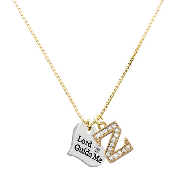 Delight Jewelry Silver-tone Large Lord Guide Me Heart - Large Goldtone Crystal Initial - Z - Charm Necklace, 17.5"+2"