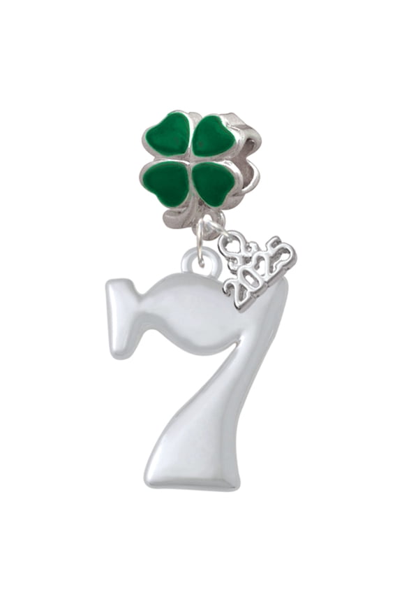 Silver-tone Large Lucky 7 - Good Luck Green Four Leaf Clover Charm Bead Dangle with Mini 2025
