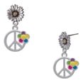 thumbnail image 1 of Delight Jewelry Silver-tone Large Multicolored Daisy on Peace Sign - Two-tone Daisy Flower Post Earrings, 1 of 4