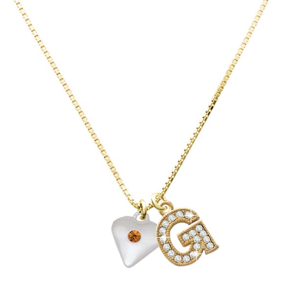 Delight Jewelry Silver-tone Large November - Yellow Crystal Heart and a Large Goldtone Crystal Initial G Charm Necklace, 17.5"+2"