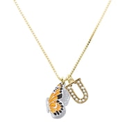 Delight Jewelry Silver-tone Large Orange & Black Flying Butterfly - Large Goldtone Crystal Initial - U - Charm Necklace, 17.5"+2"