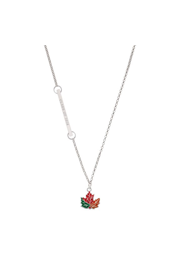 Silver-tone Large Orange Fall Leaf - Silvertone Class of 2026 Delicate Bar Necklace, 18.75"