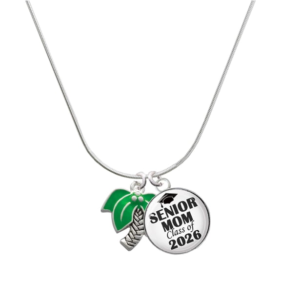 Delight Jewelry Silver-tone Large Palm Tree - Silvertone Senior Mom Class of 2026 Dome Necklace, 18"