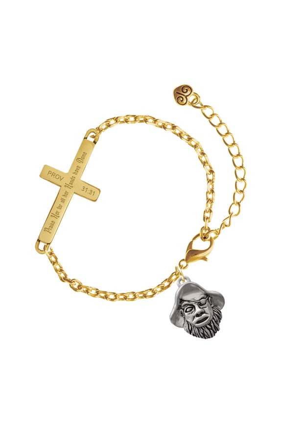 Silver-tone Large Pirate - Mascot - Gold Tone Proverbs 31:31 Praise Her for all Her Hands have Done Engraved Cross Charm Bracelet, 6.5+1.5" Extender