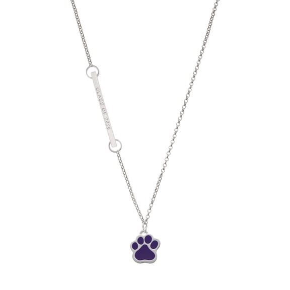 Delight Jewelry Silver-tone Large Purple Paw - Silvertone Class of 2026 Delicate Bar Necklace, 18.75"