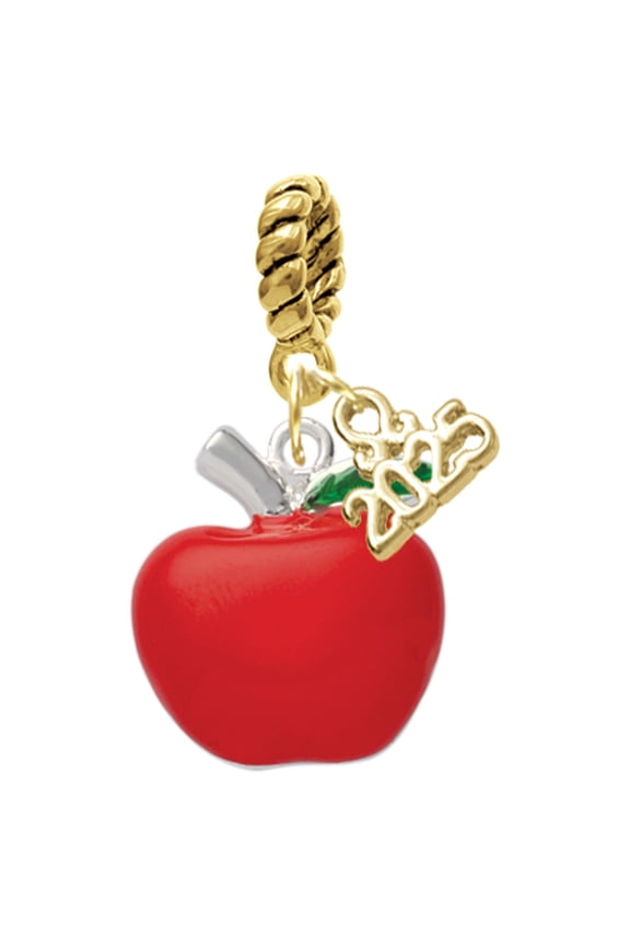 Silver-tone Large Red Apple - Gold-tone Rope Charm Bead Dangle with Mini 2025