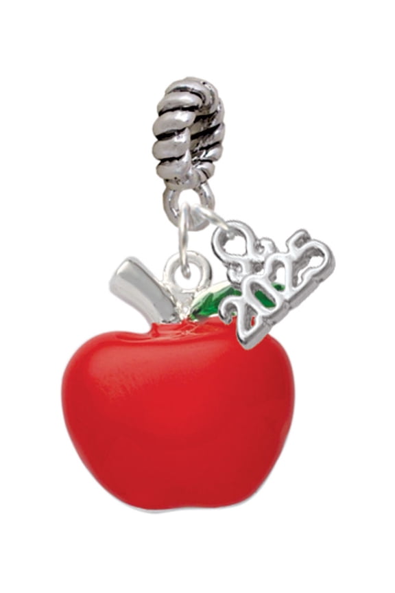 Silver-tone Large Red Apple - Silver-tone Rope Charm Bead Dangle with Mini 2025