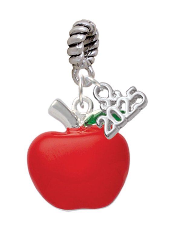 Silver-tone Large Red Apple - Silver-tone Rope Charm Bead Dangle with Mini 2025