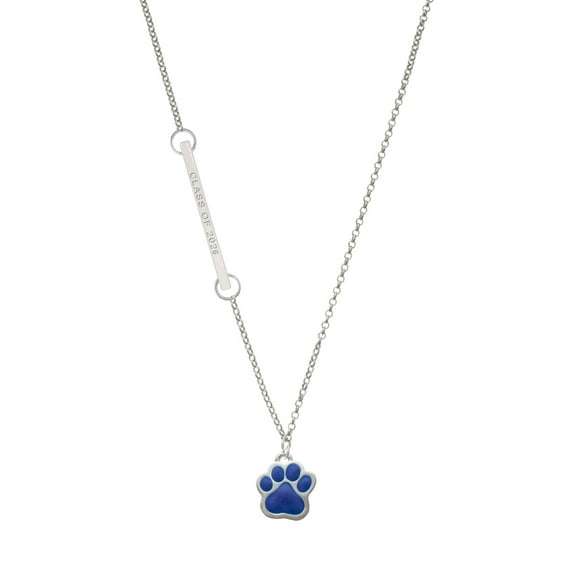 Delight Jewelry Silver-tone Large Royal Blue Paw - Silvertone Class of 2026 Delicate Bar Necklace, 18.75"