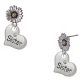 thumbnail image 1 of Delight Jewelry Silver-tone Large ''Sister'' Heart with Clear Crystal - Two-tone Daisy Flower Post Earrings, 1 of 4