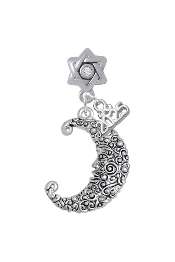 Silver-tone Large Swirl Man in Moon - Silver-tone Clear Star of David Charm Bead Dangle with Mini 2025