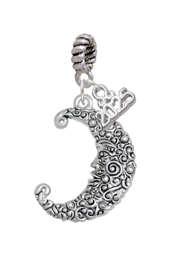 Silver-tone Large Swirl Man in Moon - Silver-tone Rope Charm Bead Dangle with Mini 2025