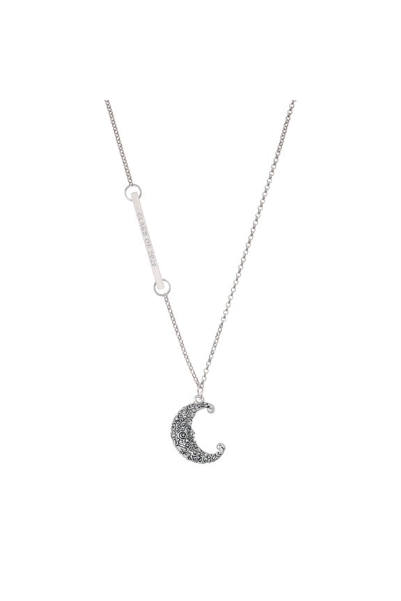 Silver-tone Large Swirl Man in Moon - Silvertone Class of 2026 Delicate Bar Necklace, 18.75"