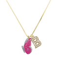 thumbnail image 1 of Delight Jewelry Silver-tone Large Translucent Hot Pink Flying Butterfly - Large Goldtone Crystal Initial - B - Charm Necklace, 17.5"+2", 1 of 4