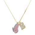 thumbnail image 1 of Delight Jewelry Silver-tone Large Translucent Pink Flying Butterfly - Large Goldtone Crystal Initial - B - Charm Necklace, 17.5"+2", 1 of 4