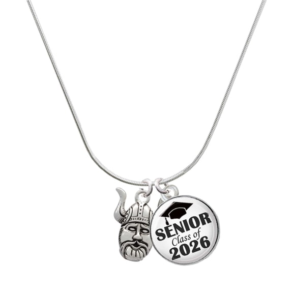 Delight Jewelry Silver-tone Large Viking - Mascot - Silvertone Senior Class of 2026 Dome Necklace, 18"