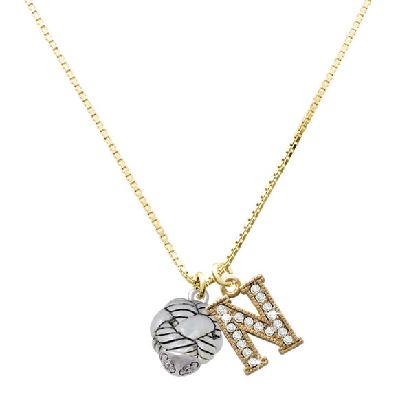 Delight Jewelry Silver-tone Large Woven Rope Spinner - Large Goldtone Crystal Initial - N - Charm Necklace, 17.5"+2"