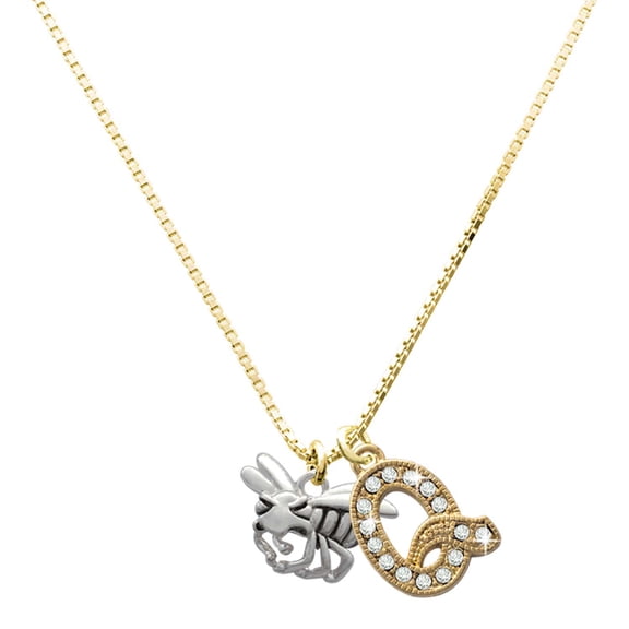 Delight Jewelry Silver-tone Large Yellow Jacket - Mascot - Large Goldtone Crystal Initial - Q - Charm Necklace, 17.5"+2"