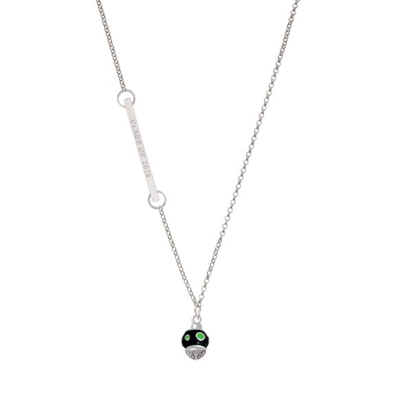 Delight Jewelry Silver-tone Lime Green Dots on Black Spinner - Silvertone Class of 2026 Delicate Bar Necklace, 18.75"