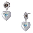 thumbnail image 1 of Delight Jewelry Silver-tone Lime Green & Hot Blue Butterfly Locket - Two-tone Daisy Flower Post Earrings, 1 of 4
