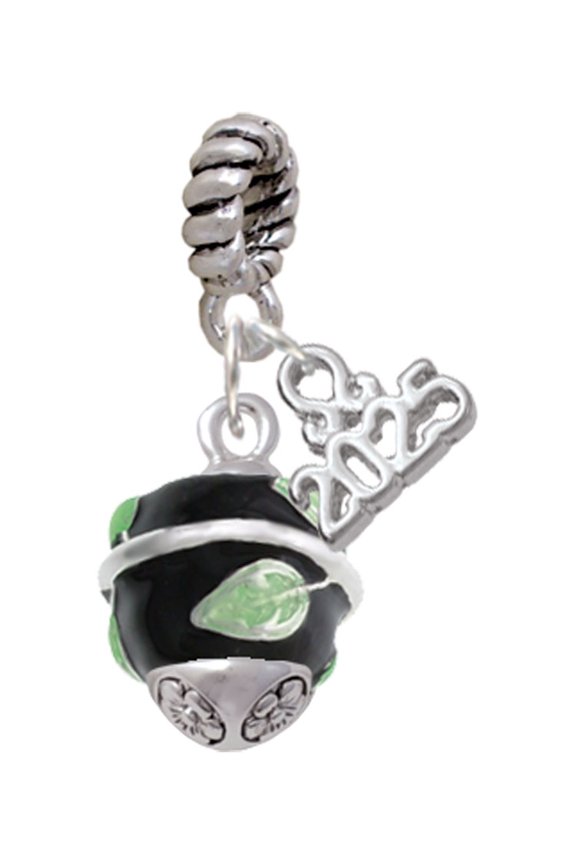 Silver-tone Lime Leaves on Black Band Spinner - Silver-tone Rope Charm Bead Dangle with Mini 2025