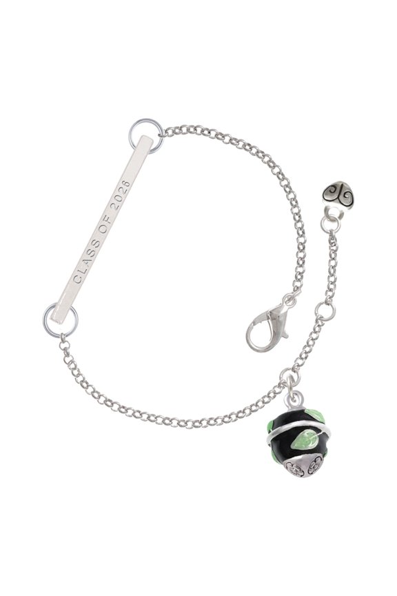 Silver-tone Lime Leaves on Black Band Spinner - Silvertone Class of 2026 Delicate Bar Bracelet, 8.5"