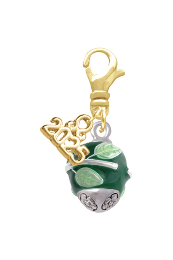 Silver-tone Lime Leaves on Green Band Spinner - Gold-tone Clip on Charm with Mini Year 2025