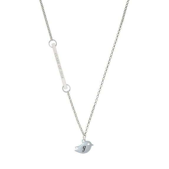 Delight Jewelry Silver-tone Little Bird Initial - G - Silvertone Class of 2026 Delicate Bar Necklace, 18.75"