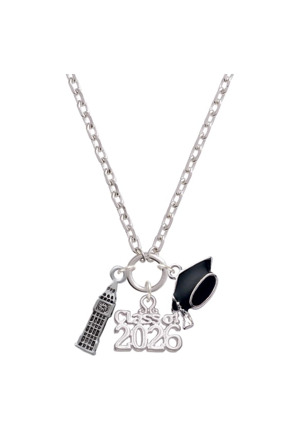 Silver-tone London's Big Ben Clock Tower - Class of 2026 Graduation Zoey Charm Necklace, 28"