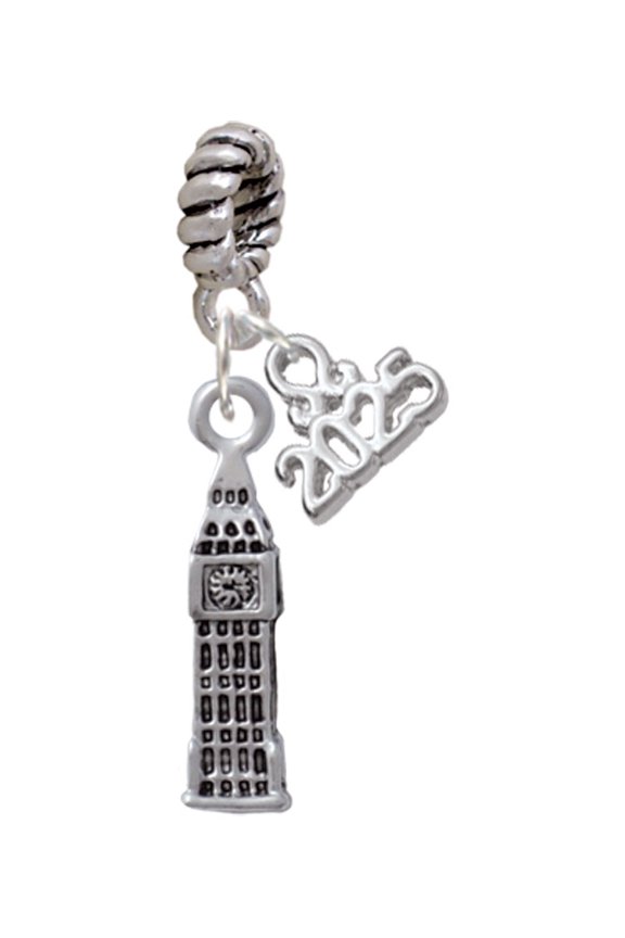 Silver-tone London's Big Ben Clock Tower - Silver-tone Rope Charm Bead Dangle with Mini 2025