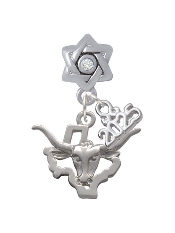 Silver-tone Longhorn - Texas - Silver-tone Clear Star of David Charm Bead Dangle with Mini 2025