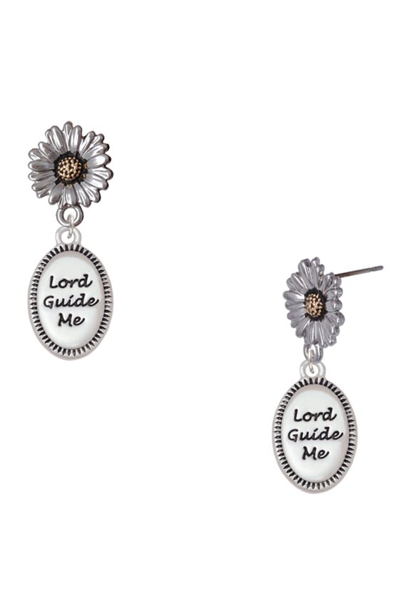 Silver-tone Lord Guide Me - Two-tone Daisy Flower Post Earrings