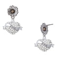 thumbnail image 1 of Delight Jewelry Silver-tone Love Banner on Clear Crystal Heart - Two-tone Daisy Flower Post Earrings, 1 of 4