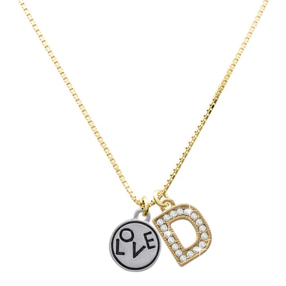 Delight Jewelry Silver-tone Love in Circle with a Large Goldtone Crystal Initial - D - Charm Necklace, 17.5"+2"