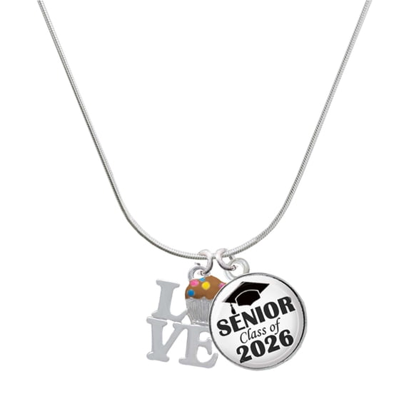 Delight Jewelry Silver-tone Love with Chocolate Cupcake - Silvertone Senior Class of 2026 Dome Necklace, 18"