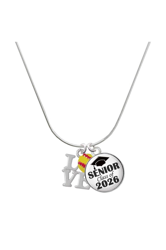 Silver-tone Love with Softball - Silvertone Senior Class of 2026 Dome Necklace, 18"