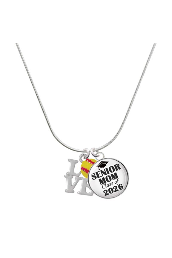 Silver-tone Love with Softball - Silvertone Senior Mom Class of 2026 Dome Necklace, 18"